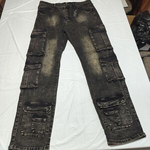 Forever 21 Mens Cargo Pant Mid Rise Narrow Hip Slim Keg Hashed Black Size 36